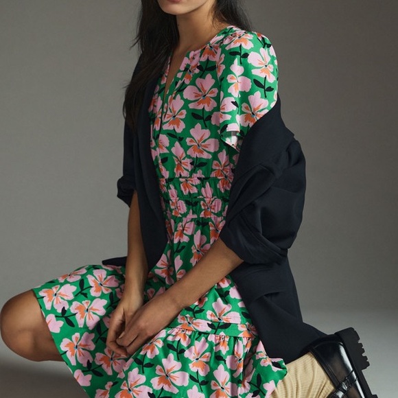 Anthropologie Somerset Mini Green Floral Dress 2X - Picture 5 of 16